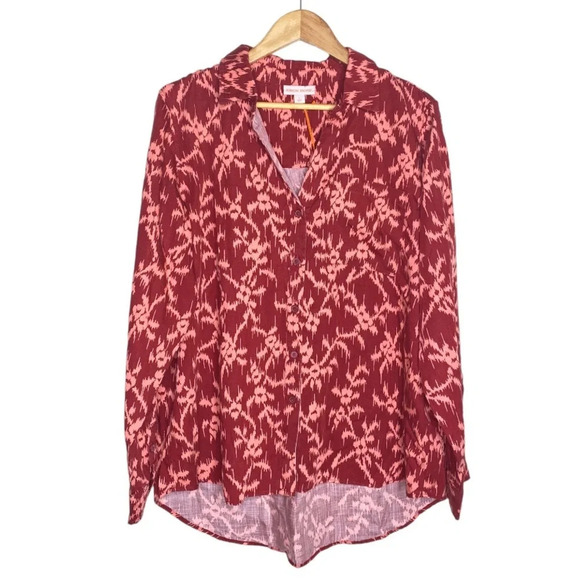 ✨NWT Target Knox Rose Burgundy Hibiscus Print Button Front Shirt Plus Size XXL - Picture 2 of 12